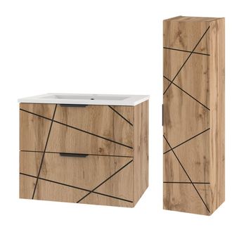 Petits Meubles Set de muebles con lavabo encastrado y columna estratificado marr&oacute;n