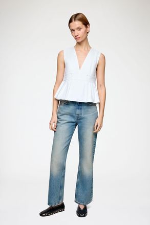 Ganni White Top in Stretch Cotton - Size 34 Organic