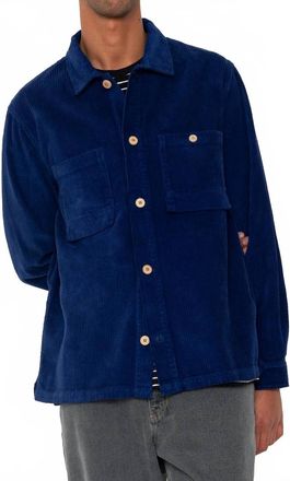 Folk Linen Patch Overshirt In Navy