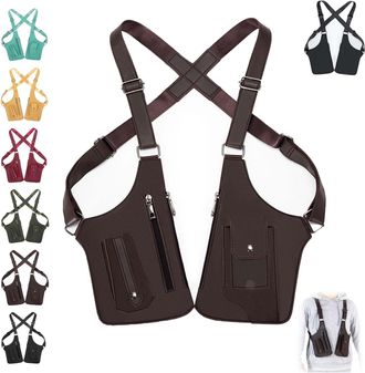 Generic Premium Leather Adjustable Underarm Shoulder Bag for Men, Double Shoulder Armpit Bag Leather Shoulders Armor for Travel Cycling Mountain Biking (Brown