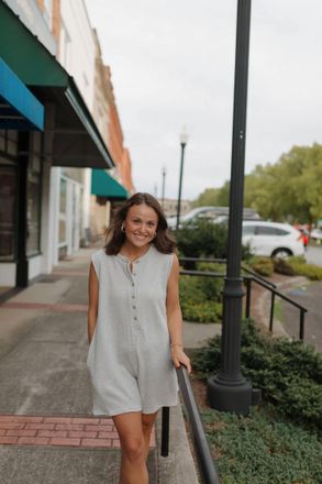 Entro Get It Going Sleeveless Terry Romper In Grey