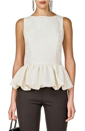 endless rose Floral Jacquard Peplum Top in Cream at Nordstrom, Size X-Small