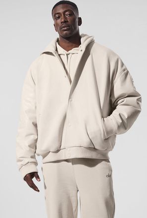 Alo | Select Hooded Bomber Jacket in Bone Beige, Size: Medium