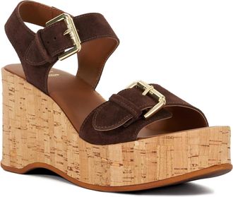 Dune London Womens Ladies Kamia - Open Toe Wedge Heel Sandals - Brown Leather - Size UK 8