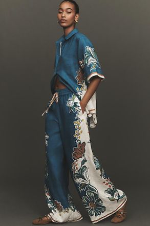 Alemais Luda High-Rise Wide-Leg Drawstring Linen Pants