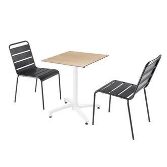 Oviala Mesa de jard&iacute;n en laminado de roble y 2 sillas gris antracita