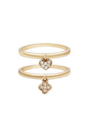 Adornia Set of 2 Pav&eacute; Cubic Zirconia Charm Rings in Gold at Nordstrom Rack, Size 7