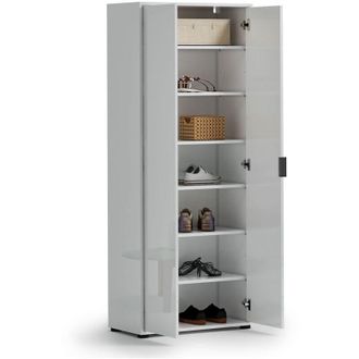 Dmora Armadio Multiuso 2 Ante Angitolar, 6 Ripiani, Cassetti Made in Italy, 7 Vani, 72.5x180h cm Bianco Lucido