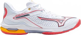 Mizuno Womens Wave Exceed Tour 6 Ac Shoes In White-Calypso Coral