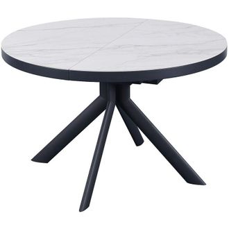 Vente-Unique Tavolo da pranzo allungabile 4-6 persone in ceramica, MDF e metallo - Effetto marmo bianco e antracite - ZALYRA