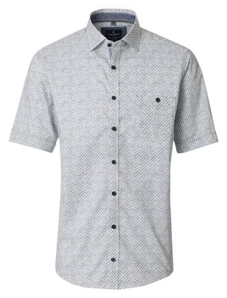 Casamoda Wit grijs overhemd geprint Casa Moda Casual Fit donkere knoop
