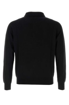 Saint Laurent Mens Black Wool Polo Shirt Noir Exterior: Maglie