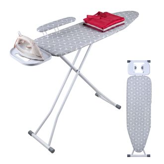 Relaxdays Tabla De Planchar Relaxdays Para Plancha A Vapor, 131 X 33 Cm, Regulable, Plegable, Con Tabla Para Mangas, Blanco/gris