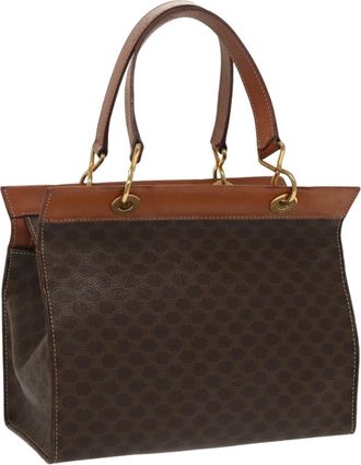 Celine Macadam Handbag Macadam With Leather Brown Canvas Bag (Pre-Owned)