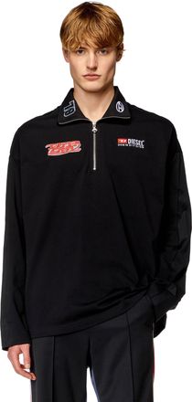 Diesel Half-zip shirt in jersey and poplin - Shirts - Man - Black