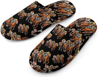 Generic Racing Horse Mens Cozy Memory Foam Slippers Warm Cotton House Shoes Comfy Slipper for Indoor Outdoor