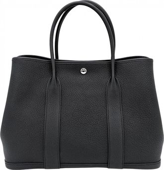 Herm&egrave;s Black Leather Handbag Tote Bag (Pre-Owned)