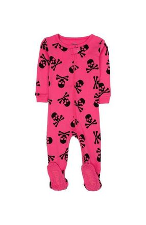 Leveret Kids Footed Cotton Halloween Matching Family Pajamas, Fun Prints in Pink Skulls at Nordstrom, Size 2T