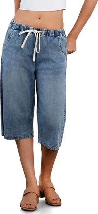 HINT OF BLU Relaxed Drawstring Denim Jorts in Rustic Blue at Nordstrom, Size X-Small