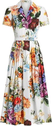 Dolce & Gabbana Abito Midi In Popeline Stampa Bouquet Fiori-Donna