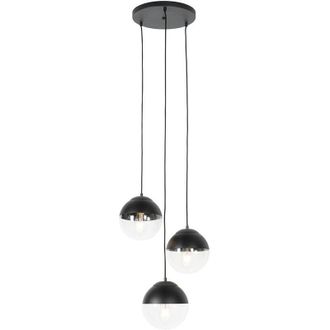 QAZQA Retro Pendant Light Black with Clear Round Glass 3-Light - Eclipse