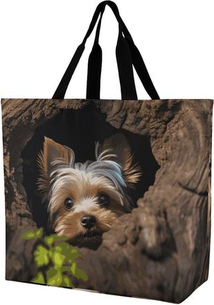 Generic SJOAOAA Unisex Shopping Bag A Little Yorkshire Terrier, Reusable Large Capacity Lightweight for Walking, Gym Shoulder Tote Grocery Bags Handbag