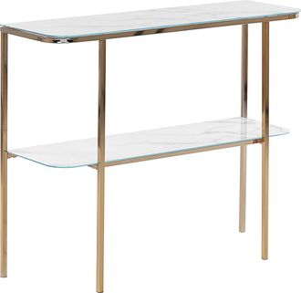 Beliani Beliani - Consola De Vidrio Templado Metal Blanco Dorado 100 X 33 Cm Efecto M&aacute;rmol Glamour Moderno Sala De Estar Dormitorio Calvert