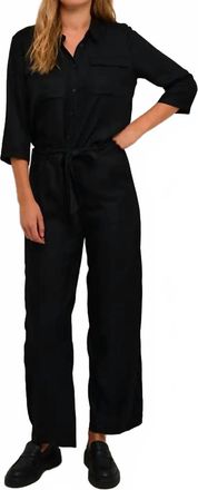 Kaffe Ruthie Half Sleeve Button Jumpsuit In Black Deep