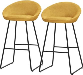 ML Design Set de 2 Taburetes de bar mostaza 75cm funda tela, estructura met&aacute;lica