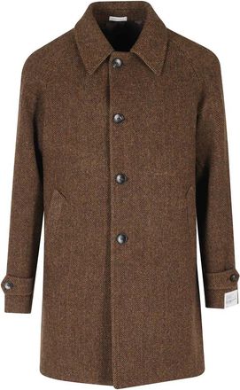 Breras Milano Cappoto Lana Raglan Spinato - Heren - Mantel - Bruin - M - Wol - Jassen