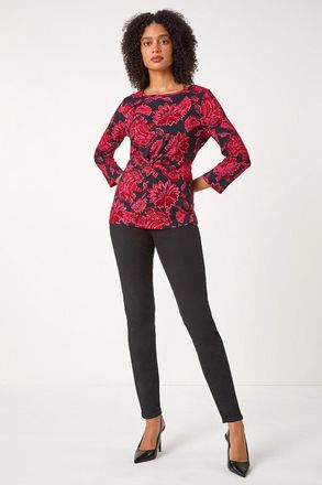 Roman Floral Twist Detail Stretch Top