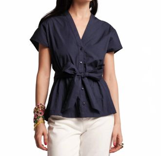 Frances Valentine Eve Top Solid Poplin Top In Navy