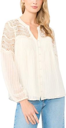 Vince Camuto Lace Trim Stripe Pintuck Top in New Ivory at Nordstrom, Size X-Large