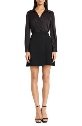 Donna Morgan Long Sleeve Faux Wrap Minidress in Black at Nordstrom Rack, Size 18