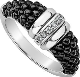 Lagos Black Caviar Diamond Tapered Ring in Silver/Black at Nordstrom, Size 6