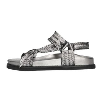 Inuovo Inuovo, Schoenen, Dames, Grijs, 40 EU, Leer, Zilveren geweven sandalen met klittenbandsluiting