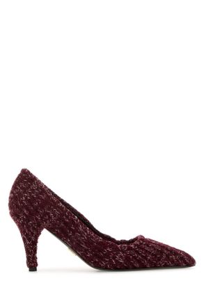 Prada Womens Melange Bordeaux Fabric Pumps - Dark Red Textile - Size EU 37
