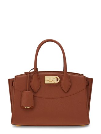 Ferragamo Structured Calf Leather Handbag with Gold-Tone Clasp