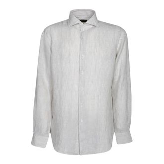 Dell'Oglio Beige Linnen Shirt Casual Stijl - Heren - Casual Overhemden - Beige - M - Linnen - Overhemden