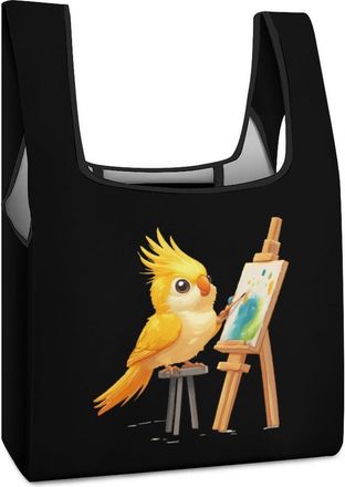 Generic Cockatiel Artist Bird Shopping Bag Reusable Grocery Tote Bag Foldable Handbag for Travel Picnic