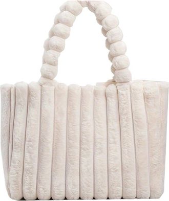 Generic Womens Plush Bags Large Capacity Plush Tote Bag, Stiped Faux Fur Shoulder, Womens Soft Fluffy Handbag(Beige)