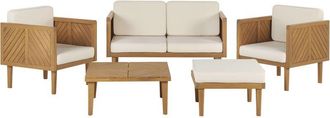 Beliani Conjunto De Jard&iacute;n 4 Plazas De Acacia Madera Clara Beige Claro Con Otomana Mesa Sillas Cojines Baratti