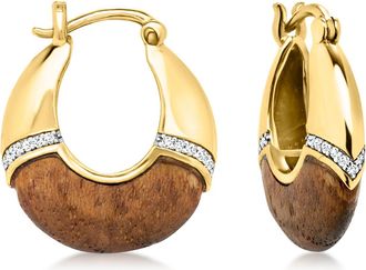 Ross-Simons White Topaz and Wood Hoop Earrings in 18kt Gold Over Sterling