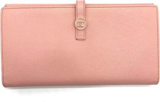 Chanel Pink Leather Long Wallet (Bi-Fold) (Pre-Owned)