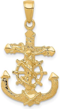Diamond2Deal 10k Yellow Gold Polished & Textured 2-D Mariners Crucifix Rope/Wheel Pendant