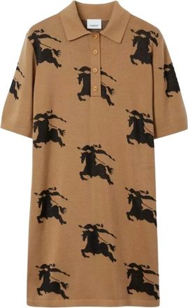 Burberry Kleedjes, Dames, Bruin, S, Katoen, Bruine Polo Jurk met Ridder Graphics