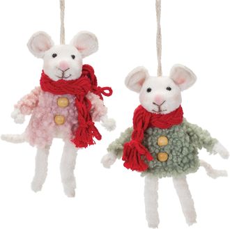 Melrose International Winter Mouse Ornament (Set of 6) - Green; Pink; White