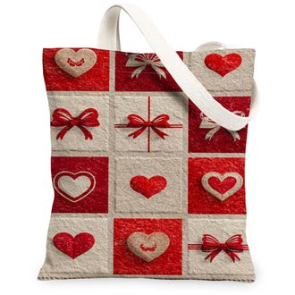 Generic ValentineS Day Heart Canvas Tote Bags, Romantic Love Pattern Reusable Grocery Bags, Lightweight Washable Shoulder Strap Ca, Red, 13x15 Inch