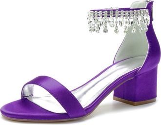 Generic Wedding Shoes Womens Bridal Block Heel Wedding Sandals Satin Prom Party Dress Pumps Open Toe Bridal Heels 5.5Cm,Dark Purple,10 UK
