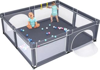 Costway Costway - Parque Extra Para Ni&ntilde;os 206 X 185.5 X 68 Cm/centro Actividad Port&aacute;til Con Cercas De Seguridad/redes Transpirables Y Ventosas Antideslizantes